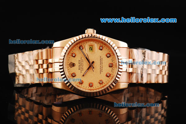 Rolex Datejust Automatic Full Rose Gold with Diamond Marking and Rose Gold Dial - Click Image to Close